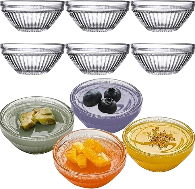 3in 2.5oz Small Clear Glass Ramekins Custard Bowls, 10 Pack Mini Glass Dipping Sauce Cups Pinch Bowl, Little Kitchen Condiment Ingredient Prep Salad Dishes, Dishwasher Microwave Freezer Safe