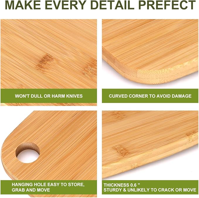 2 Pack Small Bamboo Cutting Boards Set for Kitchen with Hanging | Mini Bamboo Cutting Board Set of 2 for Vegetables, Fruit, Bread, Meat - BPA Free, 9" x 6.5"