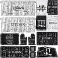 Fourluoo 16 Pcs Black White Kitchen Towel Rug Set Modern Decor | Non Slip Kitchen Rugs Mats, Oven Mitts Pot Holders Curtains, Farmhouse Home Decor Accessories, Housewarming Gift