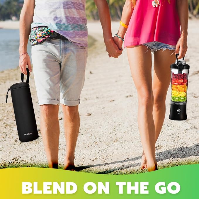 Portable Blender Personal Juicer for Shakes Smoothies with Travel Lid | 20 Oz Electric Protein Shaker Bottle, USB-C Rechargeable, Mini Small Cordless Blender Cup for Kitchen Travel Gym