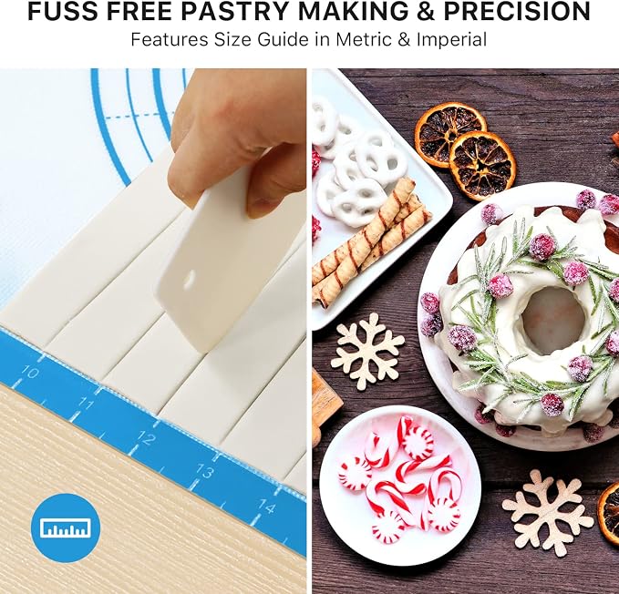 DANIA & DEAN 36"x24" Large Durable Silicone Baking Mat for Pastry and Bread | Non-Slip & Non-Stick Mat with Measurements, for Pizza, Pie Crust, Dough Rolling, Pasta & Sourdough, Reusable Counter Sheet