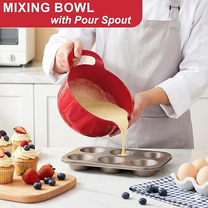 BoxedHome 4 Pack Nesting Mixing Bowl Christmas Set with Pour Spout and Handle, BPA free Microwave & Dishwasher Safe(Christmas colours, 4 Pack with Handle)