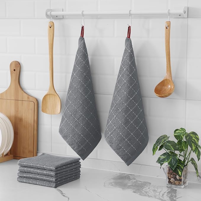 Homaxy 100% Cotton Terry Kitchen Dish Cloths, 8 Pack, Grey | Ultra Soft and Absorbent, Suitable for Drying and Washing Dishes
