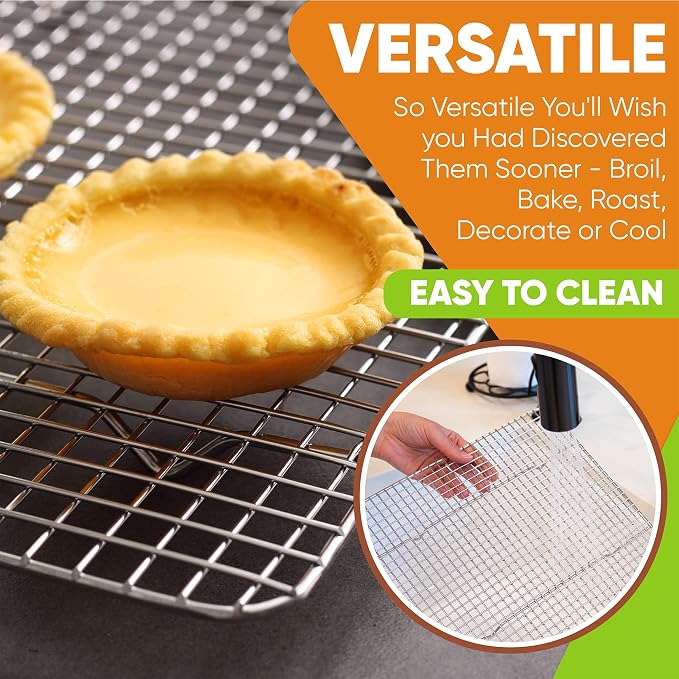 Spring Chef 8.5" x 12" Stainless Steel Cooling Rack for Cooking & Baking | Heavy Duty Cookie Cooling Rack for Kitchen, Oven Safe Wire Rack for Baking, Fits Small Quarter Sheet Pan, Dishwasher Safe