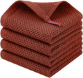 Homaxy 100% Cotton Waffle Weave Kitchen Dish Cloths, 4-Pack, Rust | 12 x 12 Inches, Ultra Soft Absorbent Dish Towels, Quick Drying Dish Rags with Hanging Loop