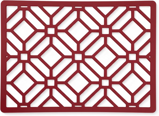 GASARÉ, Extra Large, Thick, Silicone Trivet for Hot Dishes, Pots, and Pans, Heat Resistant Mat for Countertop, Hot Pad for Kitchen, Easy to Clean, 16 x 12 x 3/8 Inches, (Red, Geometric)