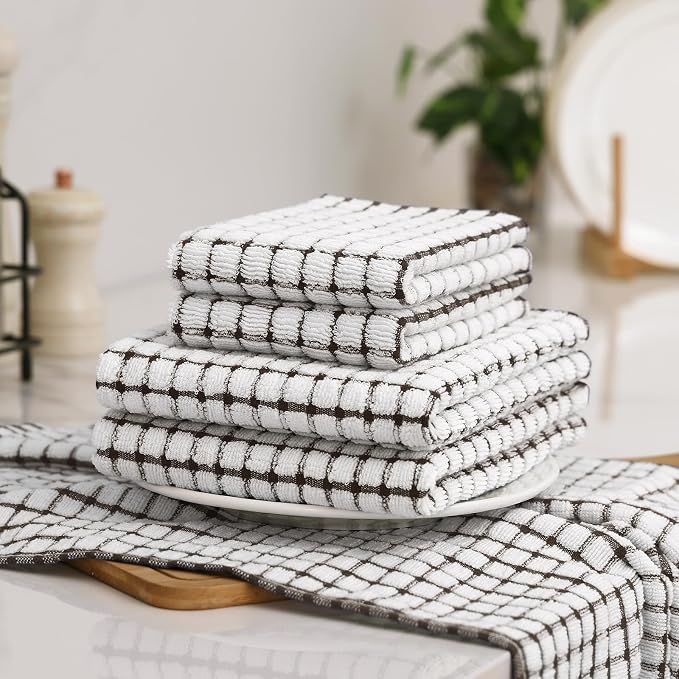 Homaxy Kitchen Towels and Dishcloths Set, Set of 8, Dark Brown | Cotton Terry Kitchen Dish Towels, Super Soft and Absorbent Dish Cloths, 16 x 25 and 12 x 12 Inches