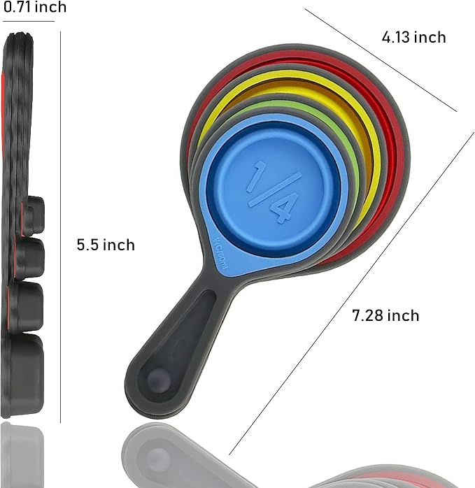Collapsible Silicone Soft Measuring Cups and Measuring Spoons,8 pieces Portable Food Grade Silicone Cup for Liquid & Dry Measuring Baking &Utensils & Travel Measuring Cup，space saver (Pink)