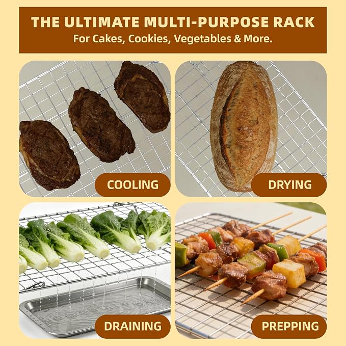 Cooling Rack 16"x10", 4-Tier Stackable & Collapsible Cooling Racks | Cooling Racks for Cooking and Baking, Roasting, Grilling, Oven & Dishwasher Safe (Silver, 4-Tier)