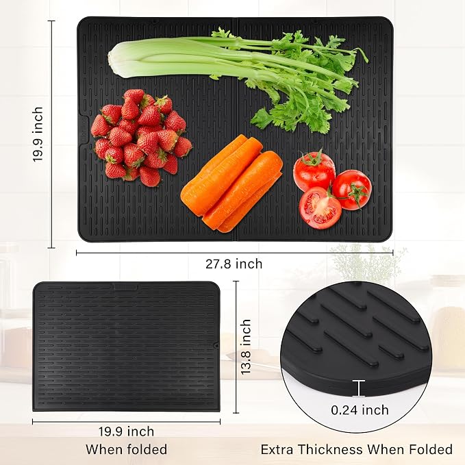 Foldable Silicone Stove Top Cover – 20"x28" Stove Top Covers for Electric Stove, Glass Top Stove Cover, RV Stove Top Cover & Dish Drying Mat (Black, 28''x20'')