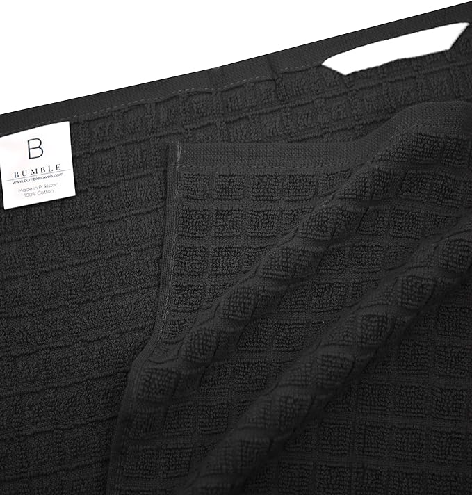 Premium Kitchen Towels 6 Pack 100% Cotton 20"x28" Dish Towels Black Check | Large Flat & Terry Kitchen Linen Set with Hanging Loops, Highly Absorbent for Washing and Drying Dishes