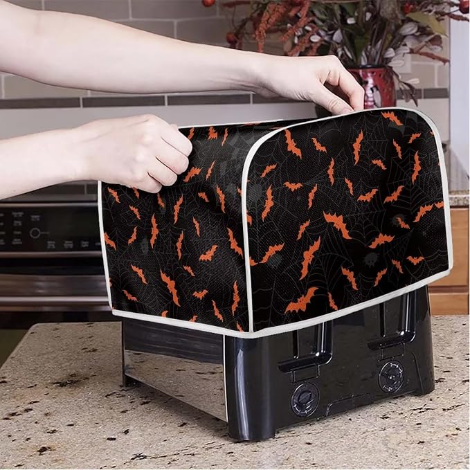 Halloween Spider Web Bats Toaster Cover - Dustproof & Waterproof 4 Slice Small Appliance Cover