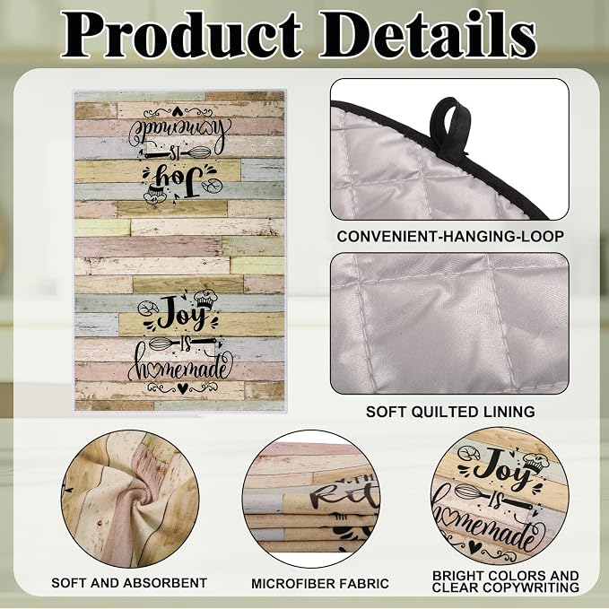 6 Pcs Kitchen Decor Accessories Set with Oven Mitts Pot Holders | Farmhouse Absorbent Dish Towels, Kitchen Sets for Home Decorations for Cooking Baking Grilling