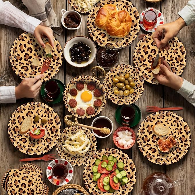 100 Pieces Leopard Print Party Tableware Set – Cheetah Animal Print Plates, Napkins and Forks, Disposable Dinnerware for Safari Jungle Birthday and Baby Shower Party Supplies