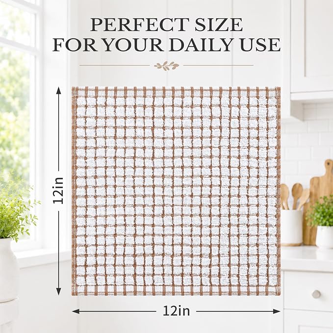 Homaxy 12 Pack Terry Kitchen Dish Cloths, 12"x12", Brown | Super Soft and Absorbent Dish Rags, Quick Drying Reusable Dish Towels for Washing Dishes