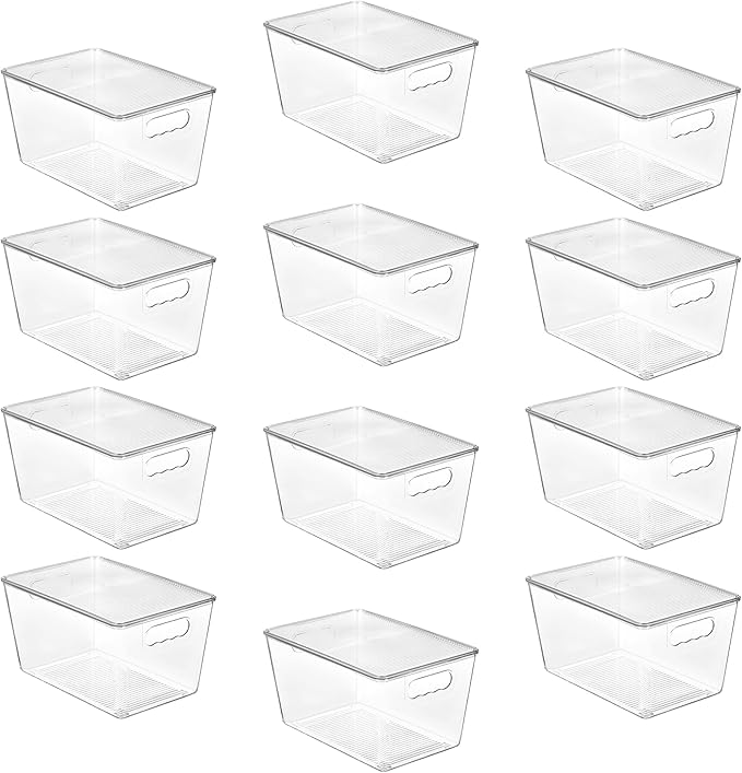 Vtopmart 12 Pack Clear Stackable Storage Bins with Lids, Large | BPA-free Plastic, Organize Vertically, For Pantry Kitchen Fridge Cabinet Closet Bathroom, Built to Last, Easy to Move