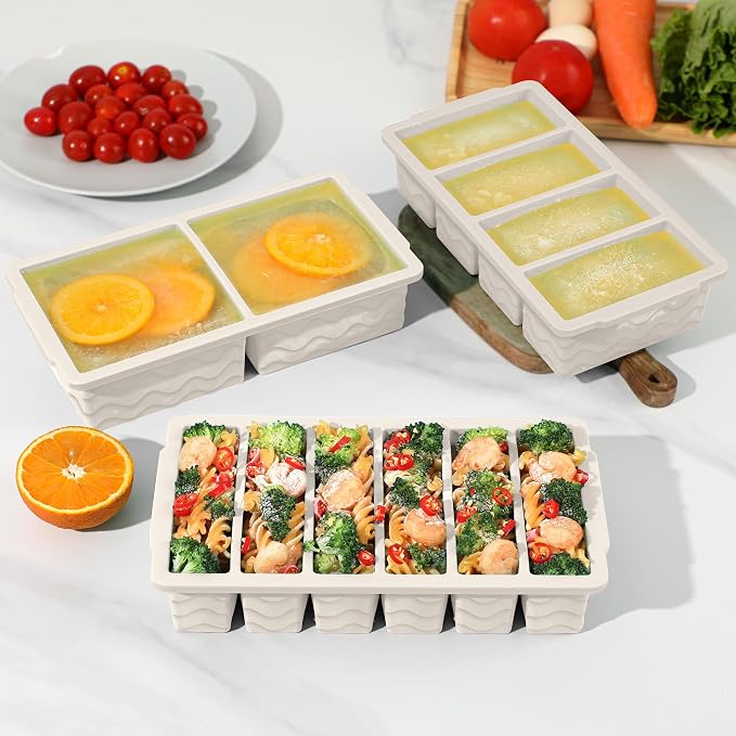 3-Pack Silicone Freezer Trays with Lid, Soup Freezer Container Molds | 2 Large 2-Cup, 4 Medium 1-Cup, 6 Small 1/2-Cup, BPA Free, Ice Cube Tray for Soup, Stews, Sauces, Meal Prep, Broth, Leftovers