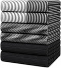 Premium Kitchen Towels 6 Pack 100% Cotton, 20"x28" Dish Towels - Black | Large Flat & Terry Kitchen Linen Set with Hanging Loops, Highly Absorbent for Washing and Drying Dishes