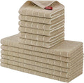 Homaxy Kitchen Towels and Dishcloths Set, Set of 12, Tan | Bulk Cotton Terry Kitchen Towels, Checkered Designed, Soft and Super Absorbent Dish Towels, 12 x 12 and 13 x 28 Inches