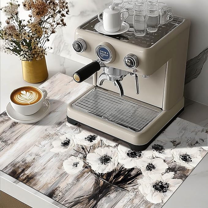 HOMETITUTE White Floral Rustic Stove Top Cover 28x20 Diatomite Mat