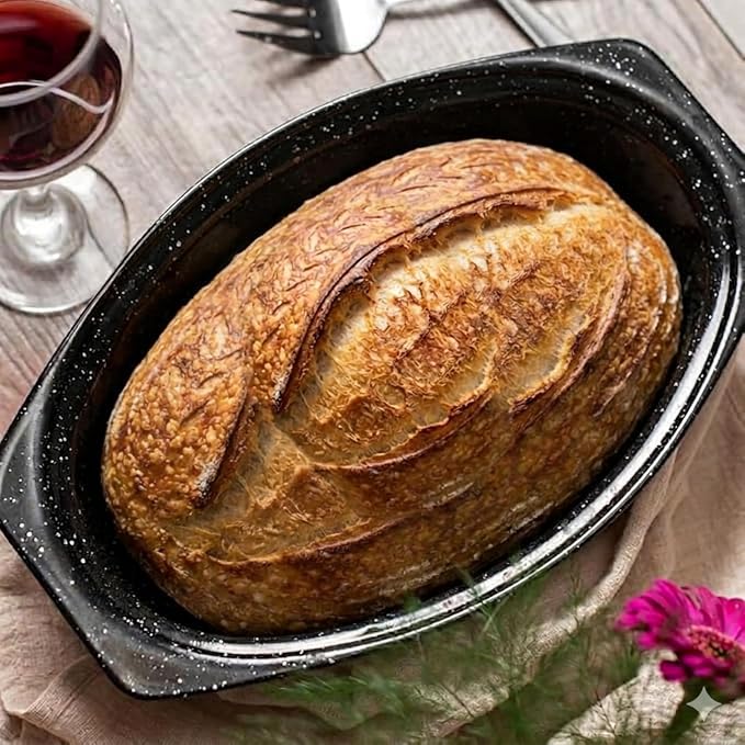 Granite Ware 13" Oval Roaster with Lid – Enameled Steel, Oven Safe to 932°F – Ideal for Roasting, Baking & Sourdough Bread – Self-Basting Cover, Dishwasher Safe, 7 lb Capacity | Oval Roaster Capacity, Roasts Up To 7 Lb Poultry Or Meat, Covered Cooking ...