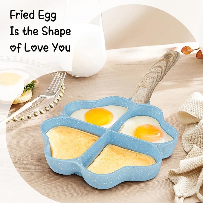 Caannasweis Egg Pan Omelette Pan, 4-Cup Nonstick Breakfast Pan | Frying Pan Egg Cooker Suitable for Gas Stove & Induction Cookware, PFOA PFOS Free, Blue