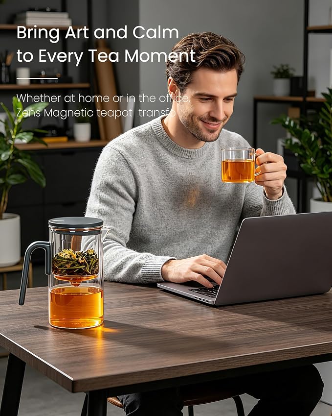 ZENS Magnetic Teapot with Infuser, 28oz Magic Tea Pot for Loose Leaf Tea | Glass Teapot with Infusers for Loose Tea Steeper, Echanted Tea Pot for Herbal Tea Lovers, Dark Green