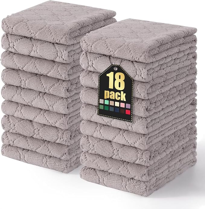 Homaxy 18 Pack Super Soft Absorbent Dish Towels, 10" x 20", Grey | Coral Velvet, Nonstick Oil Fast Drying Microfiber Cleaning Cloth, No Lint Dishcloths for washing and drying