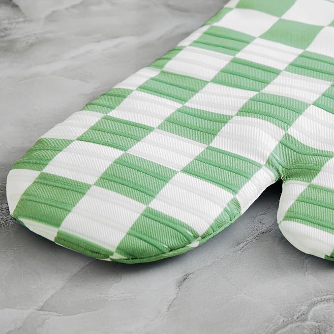 Ohocut Green Checkered Oven Mitts Heat Resistant, Vintage Retro Checkerboard Cute Oven Mitts, Non-Slip Silicone Kitchen Oven Gloves 1 Pair 7''x13''