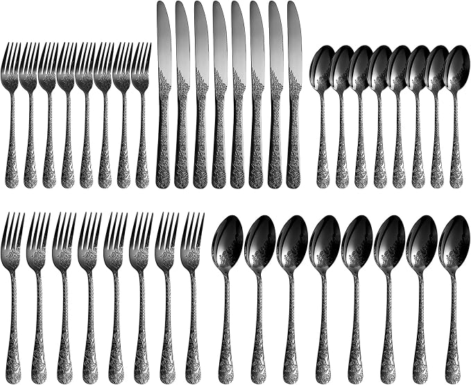 Silverware Set,40-Piece Stainless Steel Flatware Set for 8 | Food-Grade Stainless Steel Cutlery Set,Dishwasher Safe,Mirror Finished Utensil Sets for Home Restaurant,Embossed Pattern-1