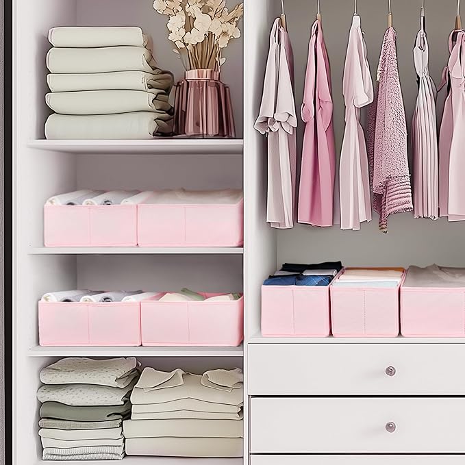 Drawer Organizer Clothes, 10 Pack Dresser Organizer for Baby Clothes, Underwear, Sock- Foldable Closet Organization and Storage Dividers Bins for Nursery, Bedroom (Pink)