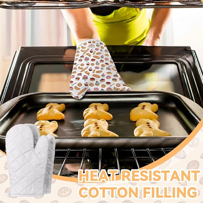 Geyoga 18 Pairs Oven Mitts Heat Resistant Kitchen Long Oven Gloves Mitts Thick Cotton Winter Quilted Baking Flexible Glove Bulk for Cooking BBQ Picnic Kitchen Grilling 10.6 Inch(White)