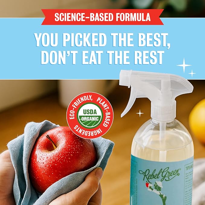 Rebel Green Fruit & Veggie Clean, Plant-Derived Produce Cleaner | Natural Fruit and Vegetable Wash with No Aftertaste, Dirt & Grime Removal, Half Gallon Refill Bottle
