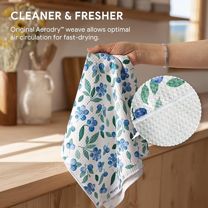 RECYCO Waffle Kitchen Towel Set of 2 - Quick Dry Microfiber Sustainable Dish Towels - Ultra Absorbent Reusable Cleaning Tea Towels - Lightweight Hand Towels,16”x 28”, Fruitful Foliage & Vine