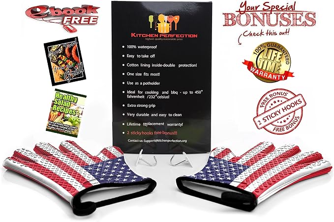 KITCHEN PERFECTION XL Silicone Smoker BBQ Gloves -Heat Resistant Oven Mitts | Waterproof, 5-Finger Design For A Better Grip, for Pitmasters, Meat Smoking, Grilling, Cooking, Frying Turkey | Grill Gift