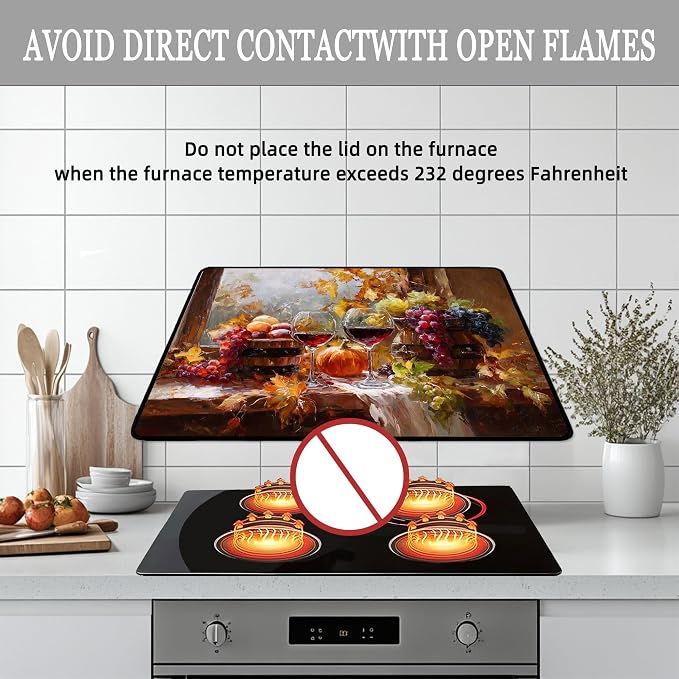 Autumn Stove Top Cover for Electric Stove,The Harvest Season Glass Top Stove Cover Protector,Red Wine Glasses Glass Cooktop Covers Pumpkins Kitchen Flat Electric Stove Top Covers