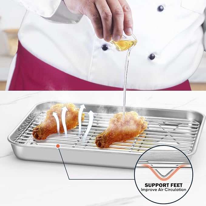 Homikit 4 PCS Cooling Racks for Quarter Sheet Pan, 12"x 9" Oven Baking Rack | Stainless Steel Wire Rack Set for Cooking Roasting Grilling, Heavy Duty Metal Wire Oven Rack for Bacon Bread Pizza Cookies
