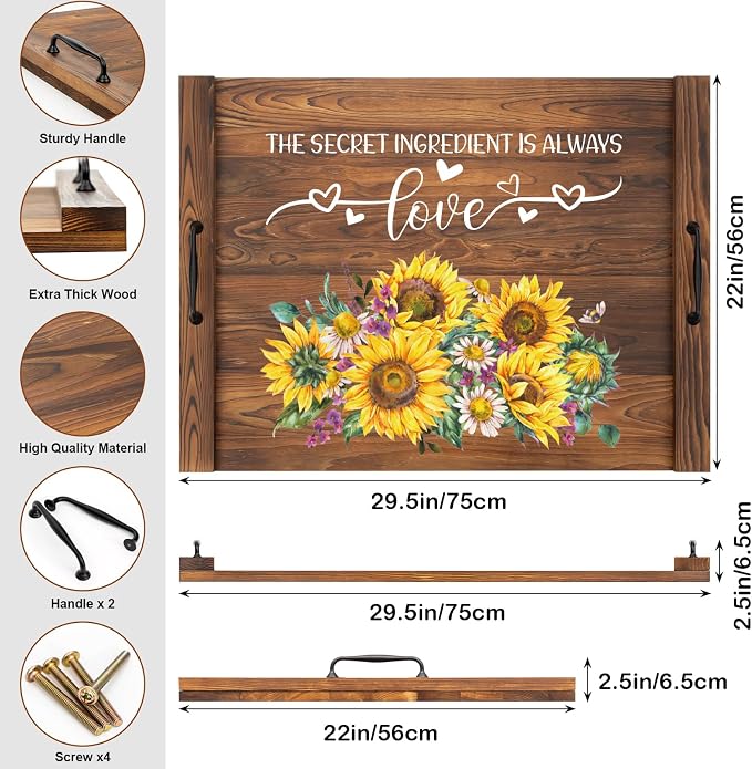 Noodle Board Stovetop Cover with Handles, Sunflower Kitchen Decor Wood Block Covers for Electric & Gas Stove, RV Stove Burner and Sink, Farmhouse Decorative Wooden Tray for Kitchen