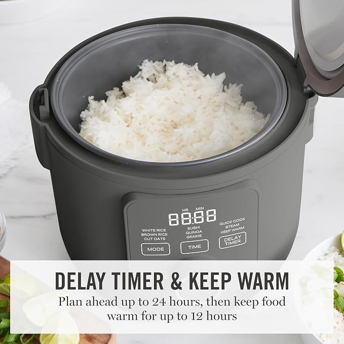Martha Stewart 8 Cup Cooked (4 Cup Uncooked) Rice Cooker & Steamer, Caviar | PFAS-Free Ceramic Nonstick Removable Pot, 9 Modes, Keep Warm, Steamer, White & Brown Rice, Quinoa, Grains, Oats, Easy Clean