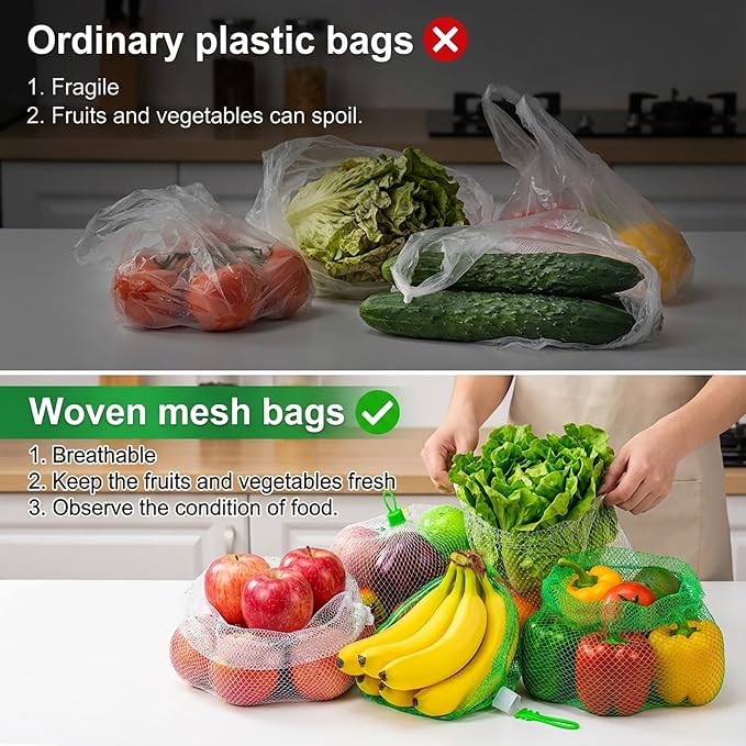 RAINFLOW 50 PCS Mesh Produce Bags - Onion Storage and Seafood Boil Bags | 20-Inch Vegetable Mesh Nets with Loop-Style Closures for Fruits, Potatoes, Seafood and Other Agricultural Products