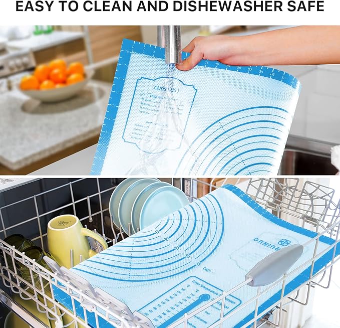 DANIA & DEAN 36"x24" Large Durable Silicone Baking Mat for Pastry and Bread | Non-Slip & Non-Stick Mat with Measurements, for Pizza, Pie Crust, Dough Rolling, Pasta & Sourdough, Reusable Counter Sheet