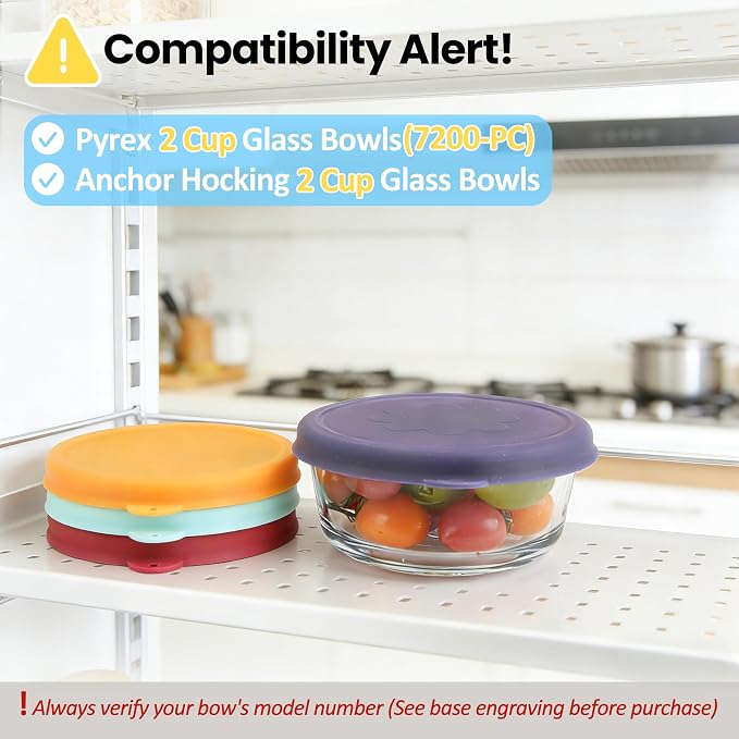 2 Cup Round Silicone Storage Cover Lids Replacement for Anchor Hocking Glass Bowls (Container not Included) 4 Pack