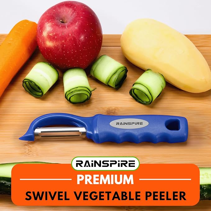Rainspire Vegetable Peeler Potato Peelers for Kitchen, Sharp Stainless Steel Blades Veggie, Comfortable Handle Fruit Peeler, Carrot Peeler Apple Peeler Dishwasher Safe, Dark Blue, 2-Pack