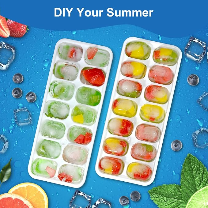 Ice Cube Trays with Lids for Freezer, 5 Pack Silicone Set, 70 Cubes | Easy-release silicone, stackable removable lids, BPA-free & dishwasher safe; for coffee, whiskey,cocktails, juice & baby food