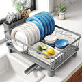 SNTD Dish Drying Rack for Small Kitchen Counter, 12.9" W x 16.9" L, Grey | Space Saving, Rotating Spout & Angled Drainboard for Quick Drainage, Stainless Steel, Removable Utensil Holder