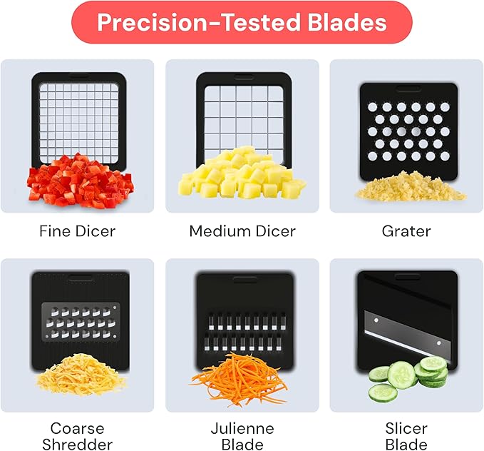 Fullstar Pro Core Vegetable Chopper & Mandoline Slicer, Meal Prep Essential | 6 in 1 Veggie Slicer, Onion & Fruit Slicer with Julienne, Grater & Dicer Stainless Steel Blades + Container (White)