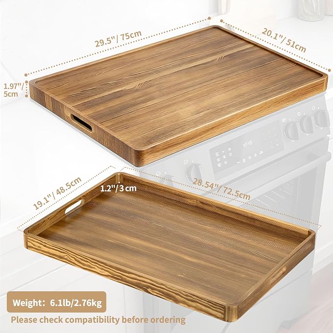 Hanobe 30” Wood Noodle Board Electric Gas Stove Cover | Large Wooden Stove Top Boards with Handles for Home Kitchen RV