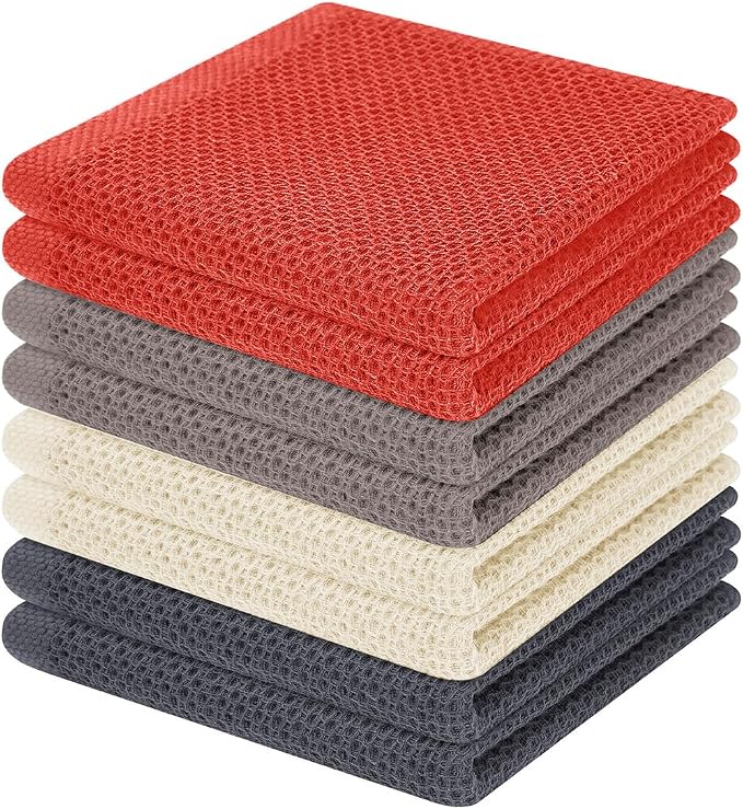 Homaxy 100% Cotton Waffle Weave Kitchen Dish Cloths 8-Pack, Multicolor | 12 x 12 Inches, Ultra Soft Absorbent Dish Towels, Quick Drying Dish Rags with Hanging Loop
