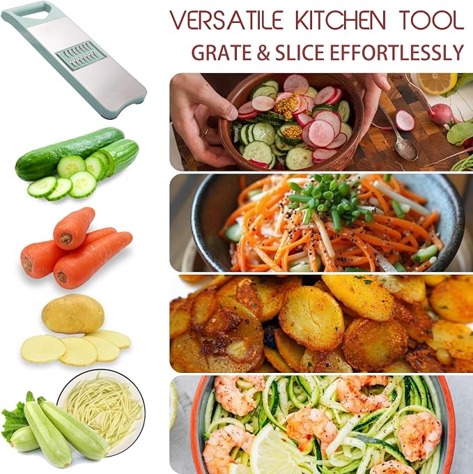 NACOLUS 3-Blade Mandoline Slicer, Stainless Steel Slicer Vegetable Cutter | stainless reinforced panels,sharp 420J2 blades,1 mm straight slicer,2/3mm carrot shredder,compact storage,easy cleanup