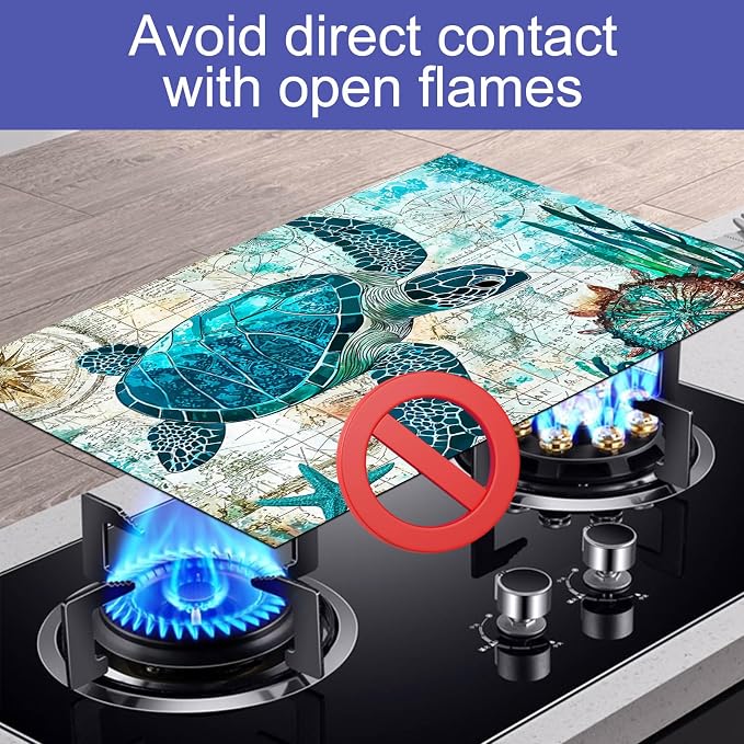 HOMETITUTE Sea Turtle Stove Top Cover 28x20 Ocean Map Diatomite Mat